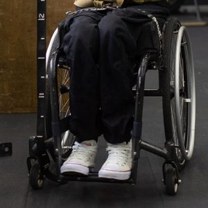 person in wheelchair, from the legs down