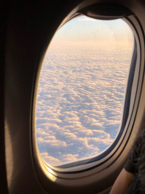 white clouds seen through an airplane window