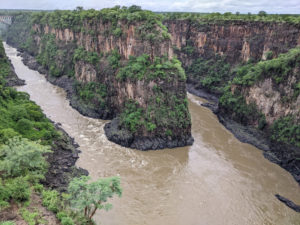 The view from the Lookout Cafe, looking over the two gorges downstream from Victoria Falls.