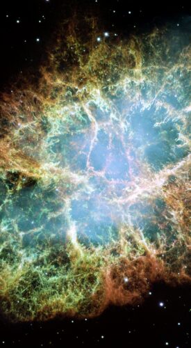 The Crab Nebula, imaged by the Hubble Space Telescope.